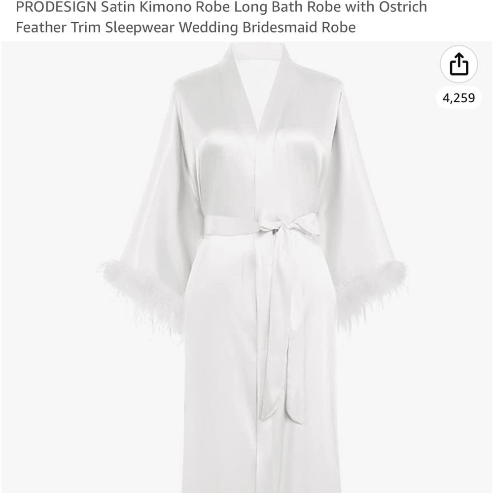 PRODESIGN feathered long sleeve white satin bridal robe